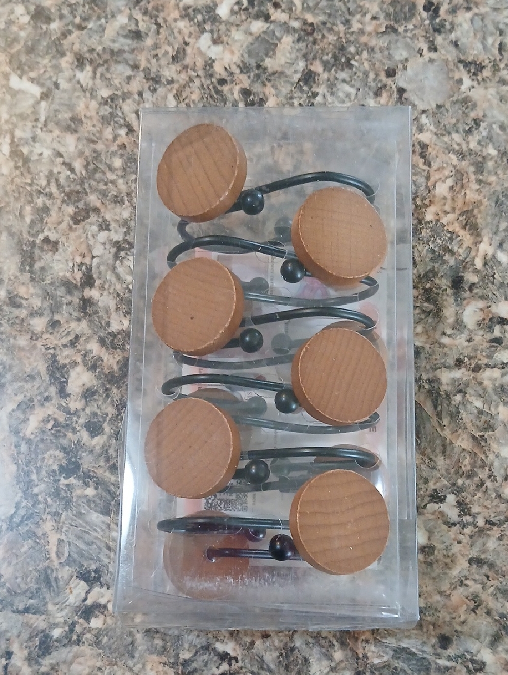 Set of 8 Round Wooden Shower Curtain Hooks - Brown